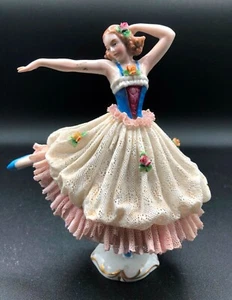 Antique Dresden Figurine Lace German Porcelain 6"Hx5Wx3D - Picture 1 of 8