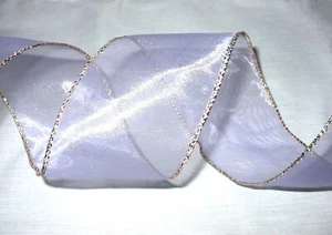 2-1/2" Sheer Lavender Ribbon Gold Wired Edge ~ Easter Wreath Bow - 4 Yd Plus - Picture 1 of 2