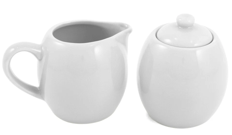 White Ceramic Creamer Sugar Set Service with Lid Coffee Tea Accessories - Image 1 of 1