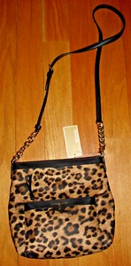 MICHAEL KORS MORGAN~LEOPARD~NYLON+GOLD CHAIN+CROSSBODY~MEDIUM MESSENGER BAG~NWT - Picture 1 of 8