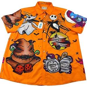 AOP Hawaiian Shirt Men XL Orange Nightmare Before Christmas Short Sleeve Disney - Picture 1 of 10
