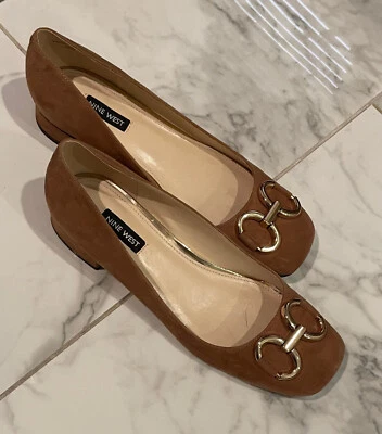 Nine West Brown Suede Works Flats with Gold Buckle (8.5) - Image 1 of 4