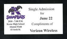 Keene Swamp Bats--2010 Verizon Wireless Comp Ticket--NECBL