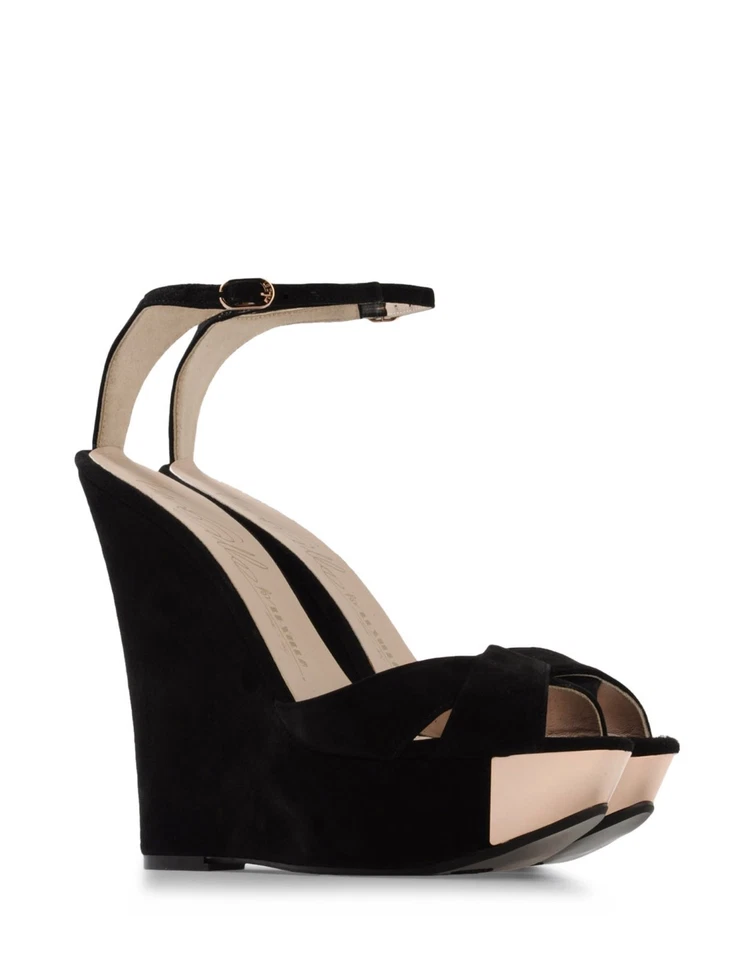 LE SILLA черная замша платформе на танкетке каблуки туфли сексуальный IT39 США 9 $850 NIB! - Изображение 1 из 4