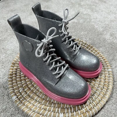 Botas de combate Melissa + Viktor & Rolf al tobillo con cordones en rosa plateado talla 5 Foto 1 de 4