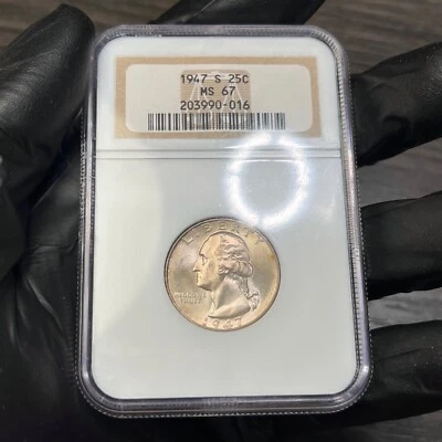 MS67 1947-S 25C Washington Silver Quarter, NGC- Old Holder, Lightly Toned - Image 1 of 4