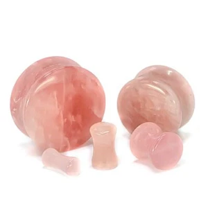 2PCS Natural Jade Ear Plugs Organic Pink Stone Ear Gauges Tunnels Ear Expanders - Picture 1 of 7
