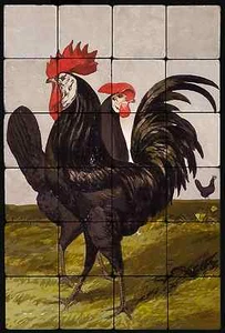 16x24 Spanish Cock and Hen Kitchen Backsplash Mural Tumbled Marble Tiles - Picture 1 of 1