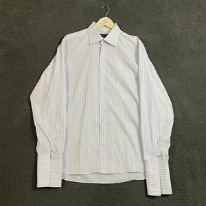 Canali Dress Shirt Mens 17 Pink Striped Spread Collar French Cuff Italy - Picture 1 of 12