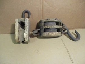 Vintage Antik Bauernhof Scheune Holz Seil Riemenscheibe 2 Stck. - Bild 1 von 3