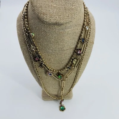 Vintage Betsey Johnson Charm Layered Necklace Flower Spider Rhinestones - Image 1 of 4