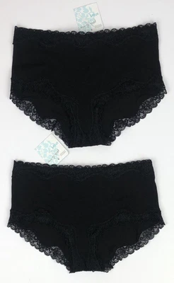 Marks & Spencer 2 Pairs Cotton Rich Knickers With Lace UK 8 BLACK BNWT - Image 1 of 2