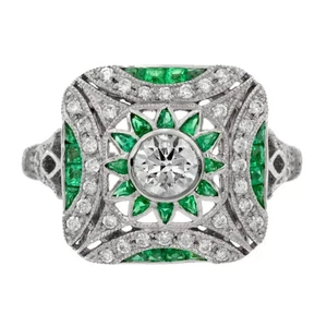 Art Deco Style Lab-Created Diamond wedding & Engagement 14k White Gold FN Ring - Picture 1 of 11