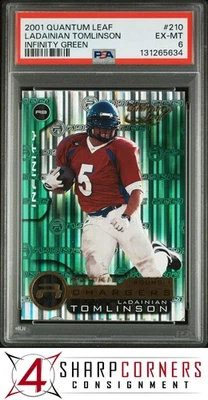 2001 QUANTUM LEAF INFINITY GREEN #210 LADAINIAN TOMLINSON RC HOF /75 POP 1 PSA 6 - Image 1 of 4