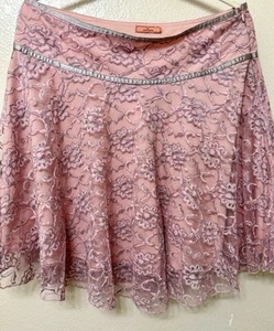 Nanette Lepore Pink Floral Lace Skirt with Sheer Overlay - Picture 1 of 4