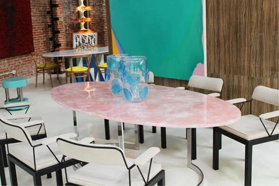 Elegant Rose Quartz Dining Table Top Handmade Furniture, Kitchen Slab Table Deco - Image 1 of 3