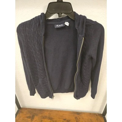 The Children's Place Girls Knit Zip Up Hoodie Cable Knit Navy Blue Size 7/8 - Image 1 of 4