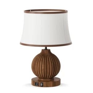 Vintage Walnut Table Lamp for Living Room Bedroom 110V E26 Home Decor Desk Light - Picture 1 of 9
