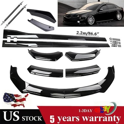 Kit de carrocería de alerón de parachoques delantero + faldón lateral + varillas de puntal negro brillante para Acura TL Foto 1 de 4