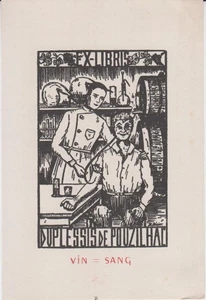 Ex-libris Paul DUPLESSIS de POUZILHAC (Narbonne, 1882-1958) - "VIN SANG" - Picture 1 of 1