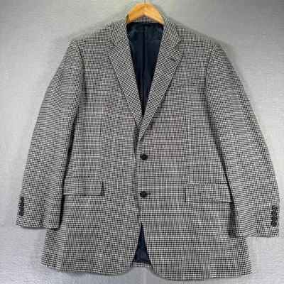Blazer Brooks Brothers Madison Para Hombre 44L Beige Azul Seda Lino Lana Pata de Gallo Foto 1 de 4