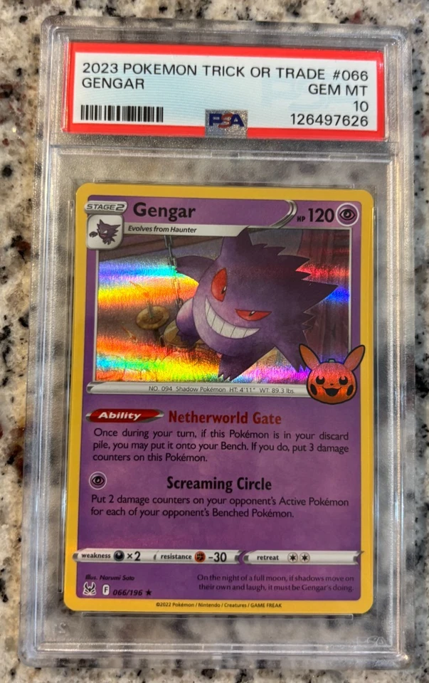 Pokémon Truco o Comercio 2023 #066 Gengar PSA 10 Gemas ¡Como Nuevo! 🔥 Foto 1 de 1