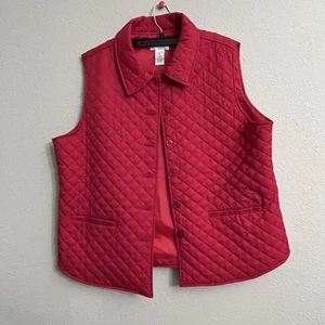Draper's & Damon's Women's XL Red Quilted Puffer Vest Jacket Button Front NWOT - Picture 1 of 7
