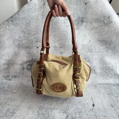 Roberto Cavalli Just Cavalli Woman Bag Beige Linen and Brown Leather Day - Image 1 of 4