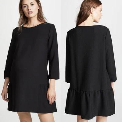 HATCH The Tulip Dress Mini 3/4 Sleeves Drop Waist Stretchy Maternity Black S 2 4 - Image 1 of 4