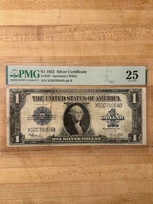 1923 $1 Silver Certificate PMG 25 VF Fr.237 Speelman White Large Size X SN - Image 1 of 2