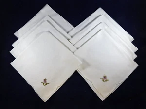 8 Vintage White Cross Stitch Napkins Floral Purple & Green 15 1/2" x 16 - Picture 1 of 6