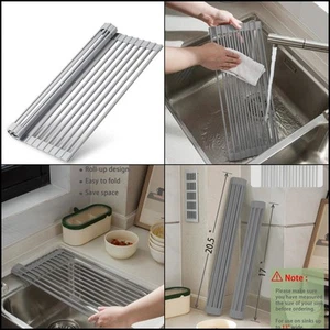 20.5"X13” Roll-Up Dish Drying Rack Foldable Stainless Steel with Silicone - Picture 1 of 1