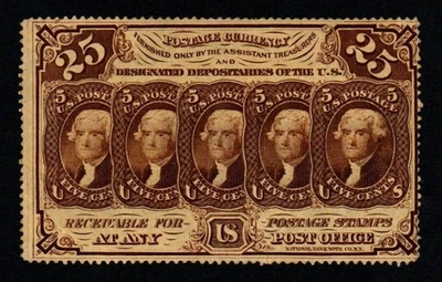 PERFORATED 1st Issue UNC 1862-63 25c Fractional POSTAGE Currency! - Image 1 of 2
