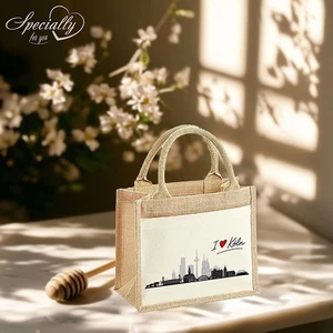 ❦ Bedruckte Tasche DAILY Jute Baumwolle Aufdruck Skyline I ❤️ Stadt ❦ - Bild 1 von 8