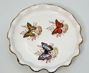 Vintage Plate Dish Presenta Porcelain 24ct Gold Hand Painted Butterfly Hand Made - Picture 1 of 12