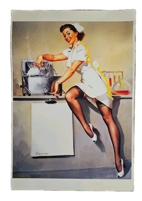 Impressão artística pin-up enfermeira Gil Elvgren AP Vancas Vanguard autenticada década de 1990 - Imagem 1 de 4
