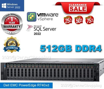Dell PowerEdge R740xd 28-Core Gold 5120 512GB DDR4 1.92TB SSD 28.8TB SAS 10K LOT - Image 1 of 4