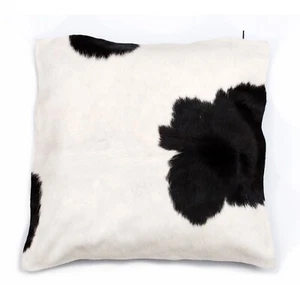 Funda de cojín de cuero de vaca genuino blanco y negro - Almohada de cuero para el pelo - Imagen 1 de 9
