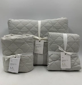 Pottery barn Belgian Flax Linen Diamond Quilt King w/2 Sham King Soft Gray 9958D - Picture 1 of 5