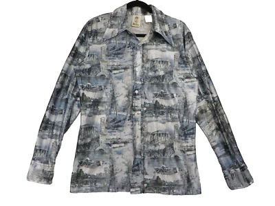 Camisa De Colección Alfie Brillante Geométrica Disco Rockabilly Manga Larga Con Botones M/L Foto 1 de 4