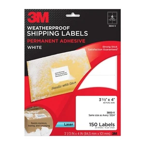 Etiquetas de envío 3M blancas resistentes a la intemperie láser permanente 3-1/3 x 4 150Pk 3800-V - Imagen 1 de 2