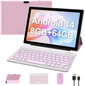 Android 14 Tablet 10 Inch, 2024 Newest 2 in 1 Tablets with Keyboard/ Mouse/ C... - Picture 1 of 8
