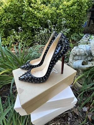 CHRISTIAN LOUBOUTIN PIGALLE 120 Black Spike Heels Size 10 41 PATENT LEATHER - Image 1 of 4