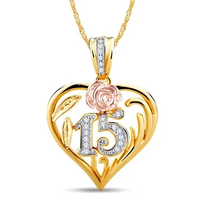 10K Two-tone (Yellow and White) Gold 0.11 Carat Sweet 16 Pendant - Image 1 of 4