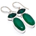 Emerald(Simulated) Gemstone Handmade 925 Sterling Silver Jewelry Earring 1.8"