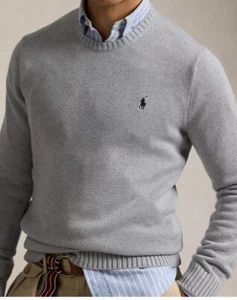 Polo Ralph Lauren Men's Classic Grey Sweater Logo Cotton CrewNeck Jumper XXL TTG - Picture 1 of 6