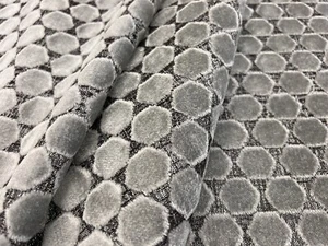 Black Edition Geometric Hexagon Cut Velvet Fabric- Orosi / Feather Grey 1.65 yds - Picture 1 of 5