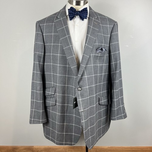 OFF WHITE Cappotto sportivo B NUOVO CON ETICHETTE Indochino 54R grigio bianco sporco 100% lana pannello finestra plaid