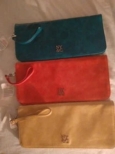 LOT OF 3 NY & C LONG CLUTCH WRISTLET PURSE WALLET TEAL, CORAL AND BEIGE NWT. - Picture 1 of 7