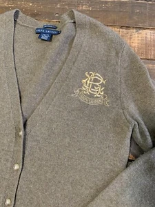 Lauren Ralph Lauren Women M Boyfriend Fit Cardigan Crest Logo Merino Wool Angora - Picture 1 of 9